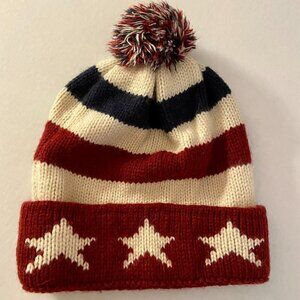 Stars and Stripes knit hat with pom